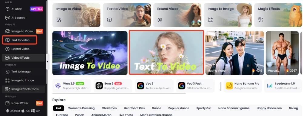 Select text to video