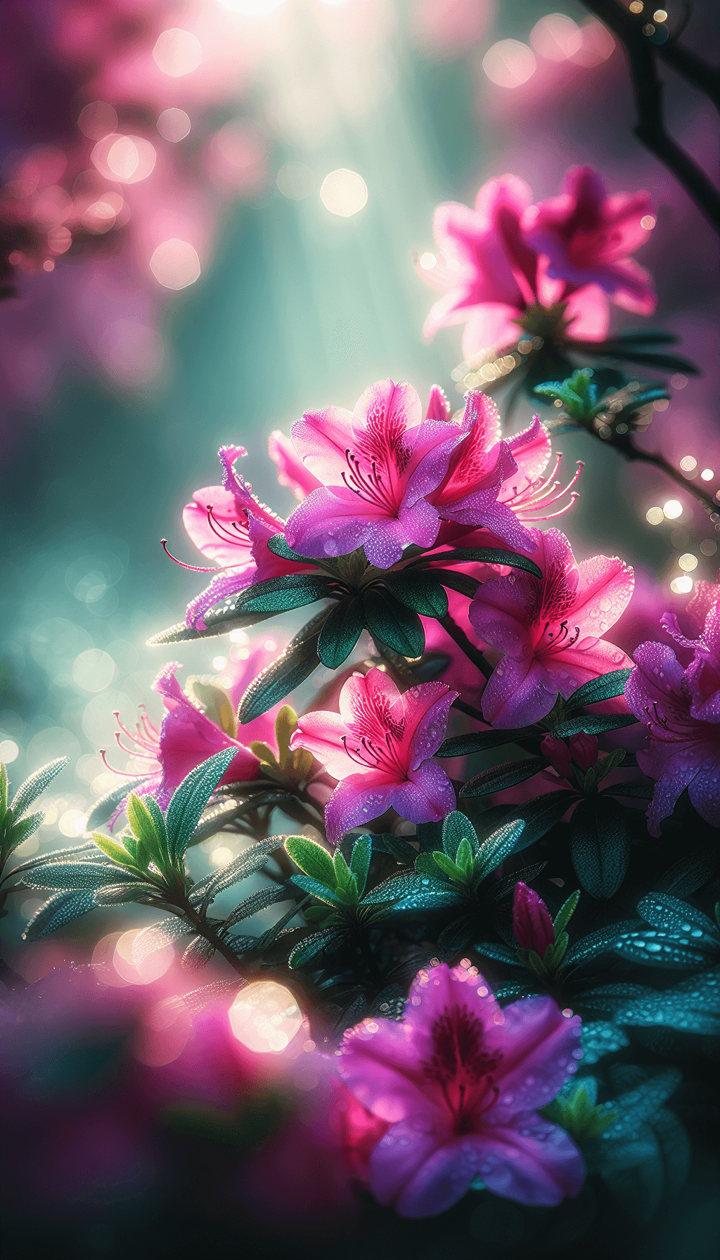 Hermosas flores de azalea con fondo borroso