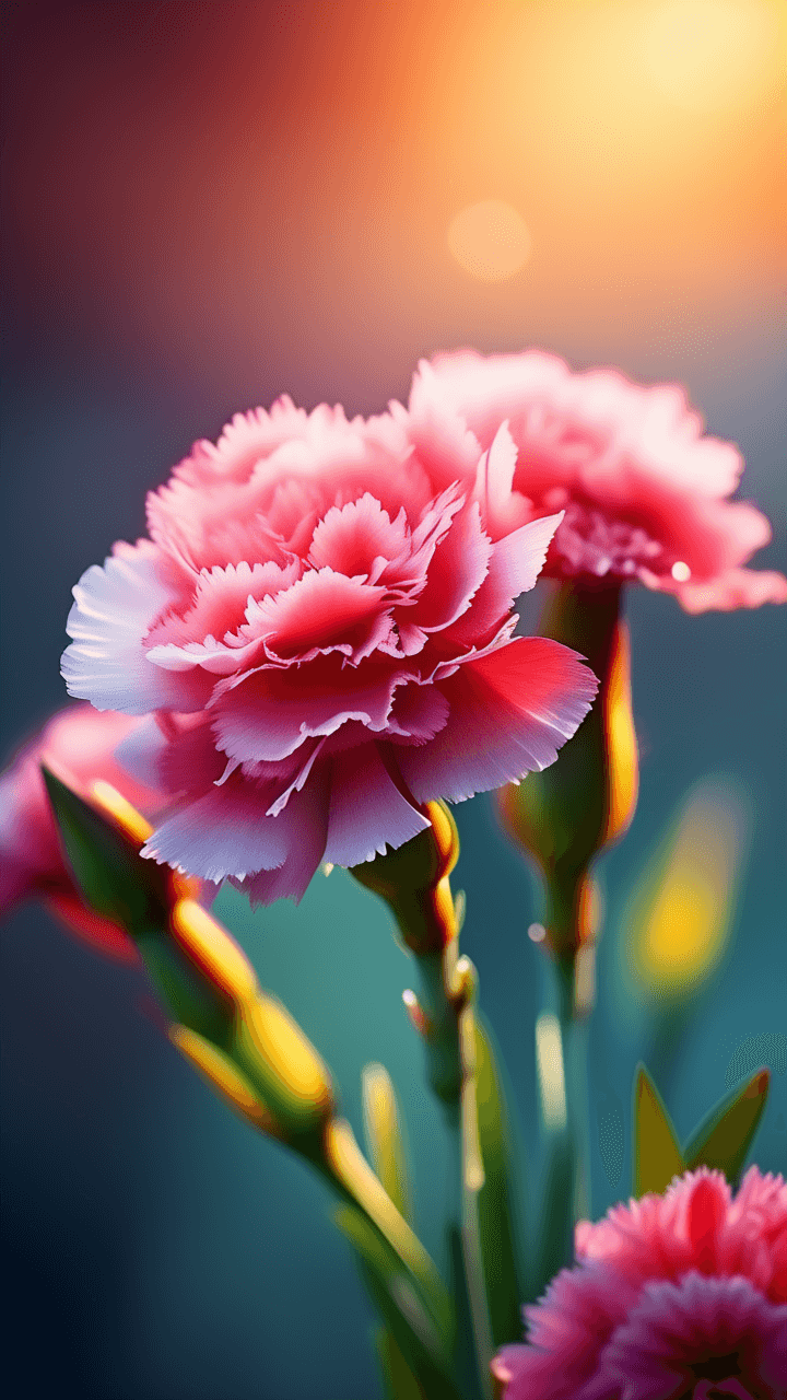 Hermosas flores de clavel con fondo borroso.