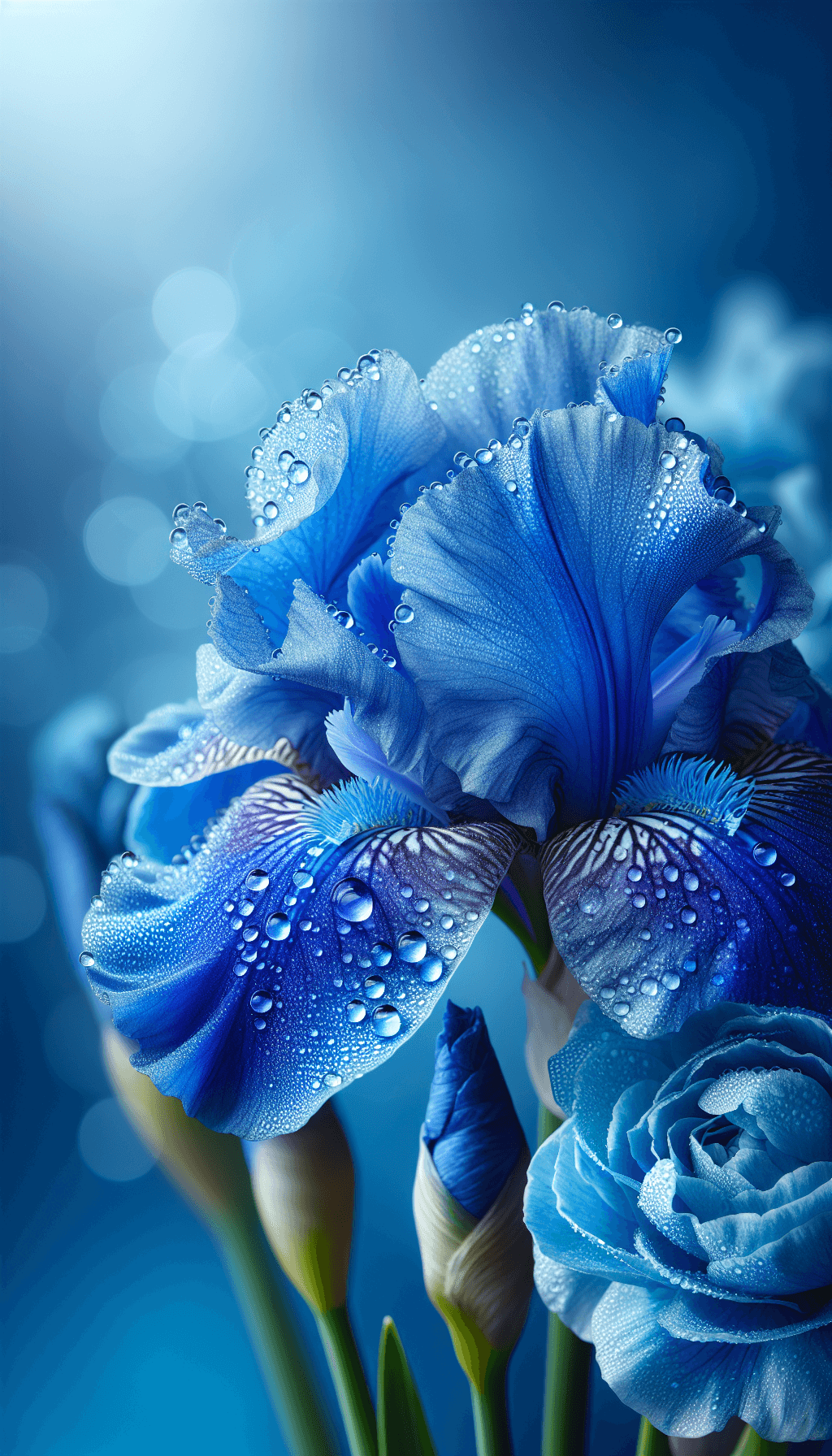 Hermosas flores de iris con fondo borroso
