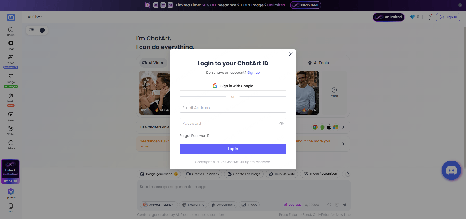 Iniciar sesión por correo electrónico de ChatArt