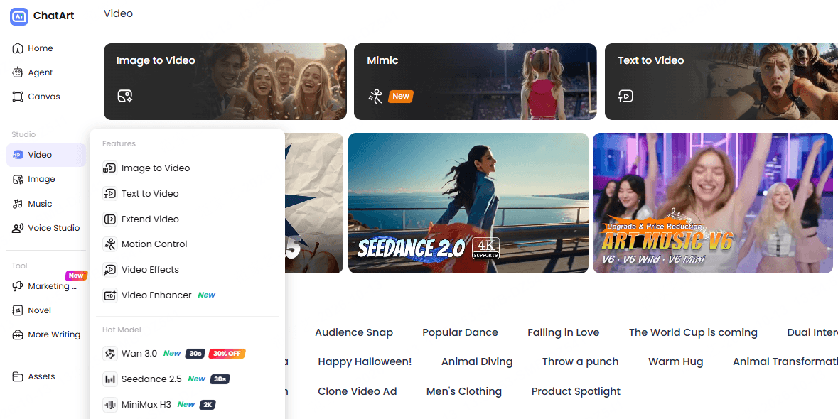 ChatArt video creation page