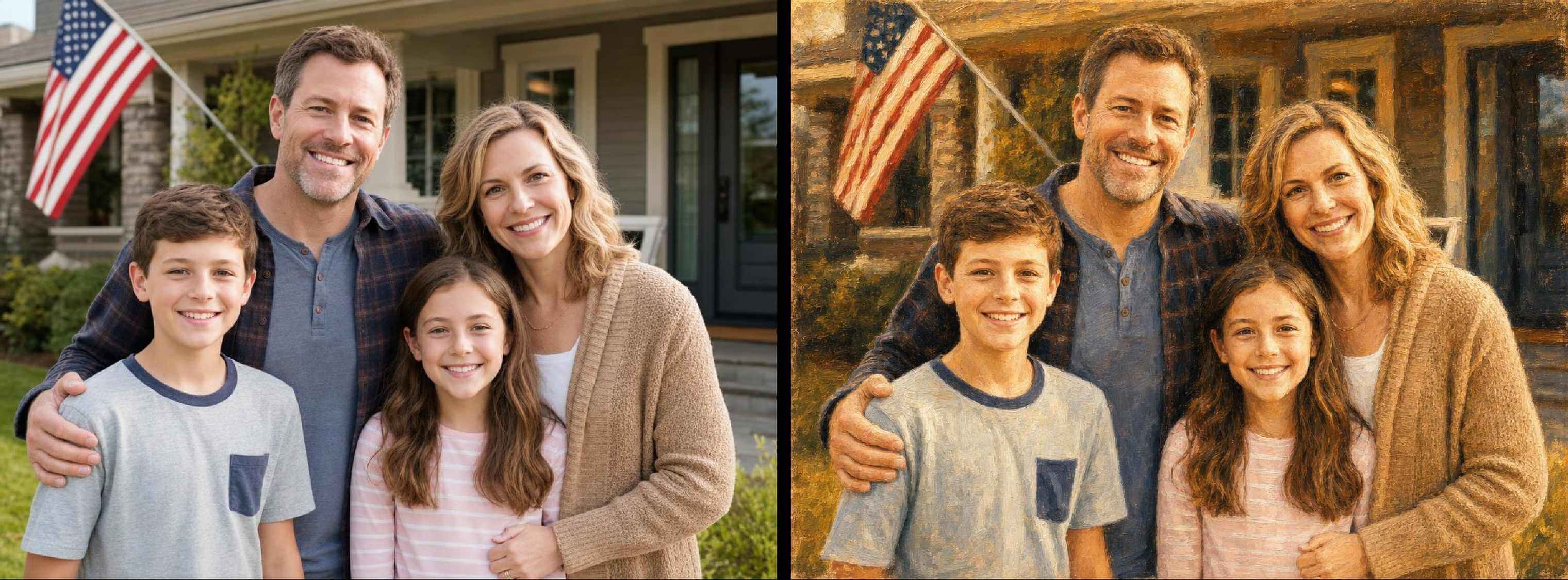 Nostalgic heirloom oil family portrait generated from a photo