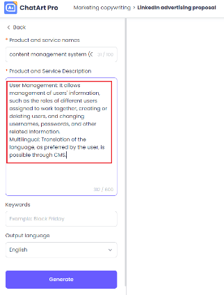linkedin ad copy generator description