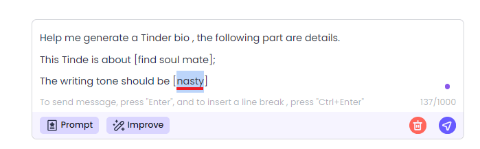 tinder bio generator writing tone