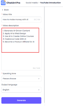 youtube description generator description