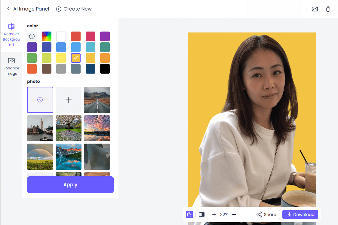 Step 3: Download the result or choose a new background