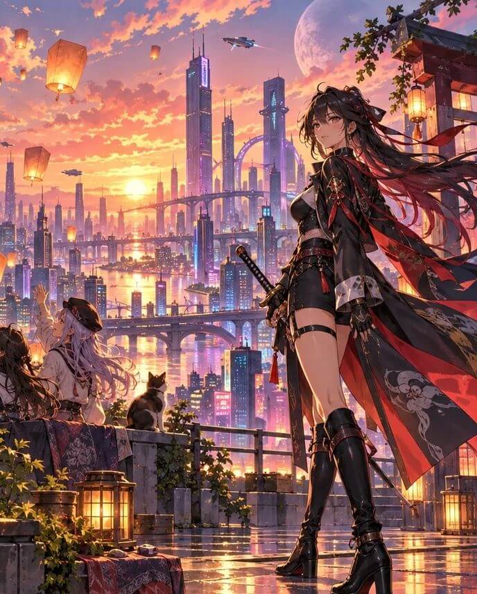 Full-body anime swordswoman