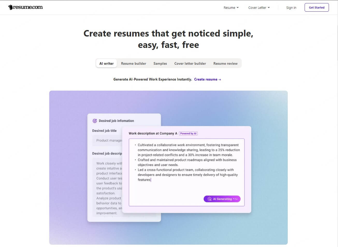 resume.com autobiography generator