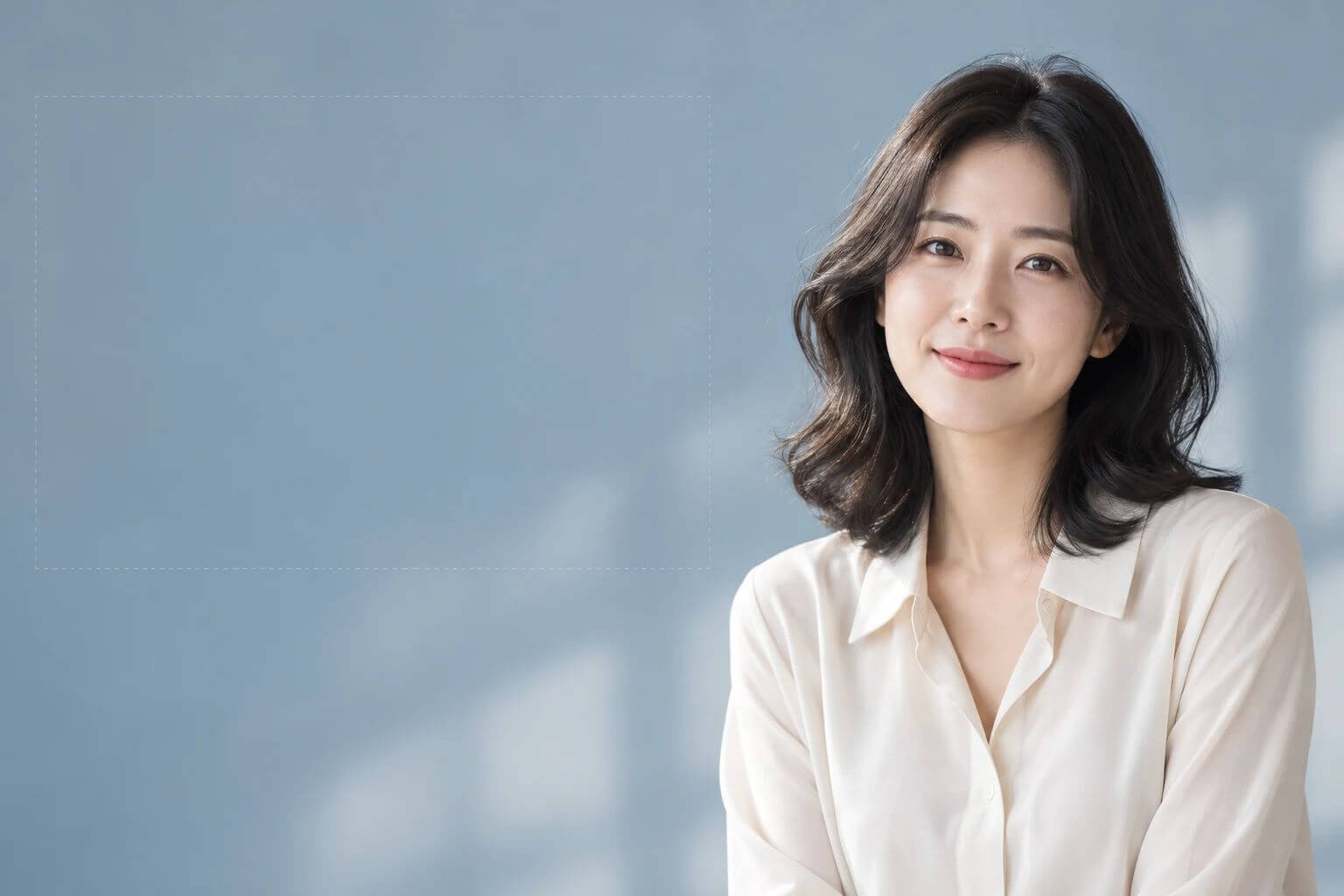 인물을 오른쪽에 두고 왼쪽에 소개 글을 넣을 여백을 남긴 개인 홈페이지용 사진 예시