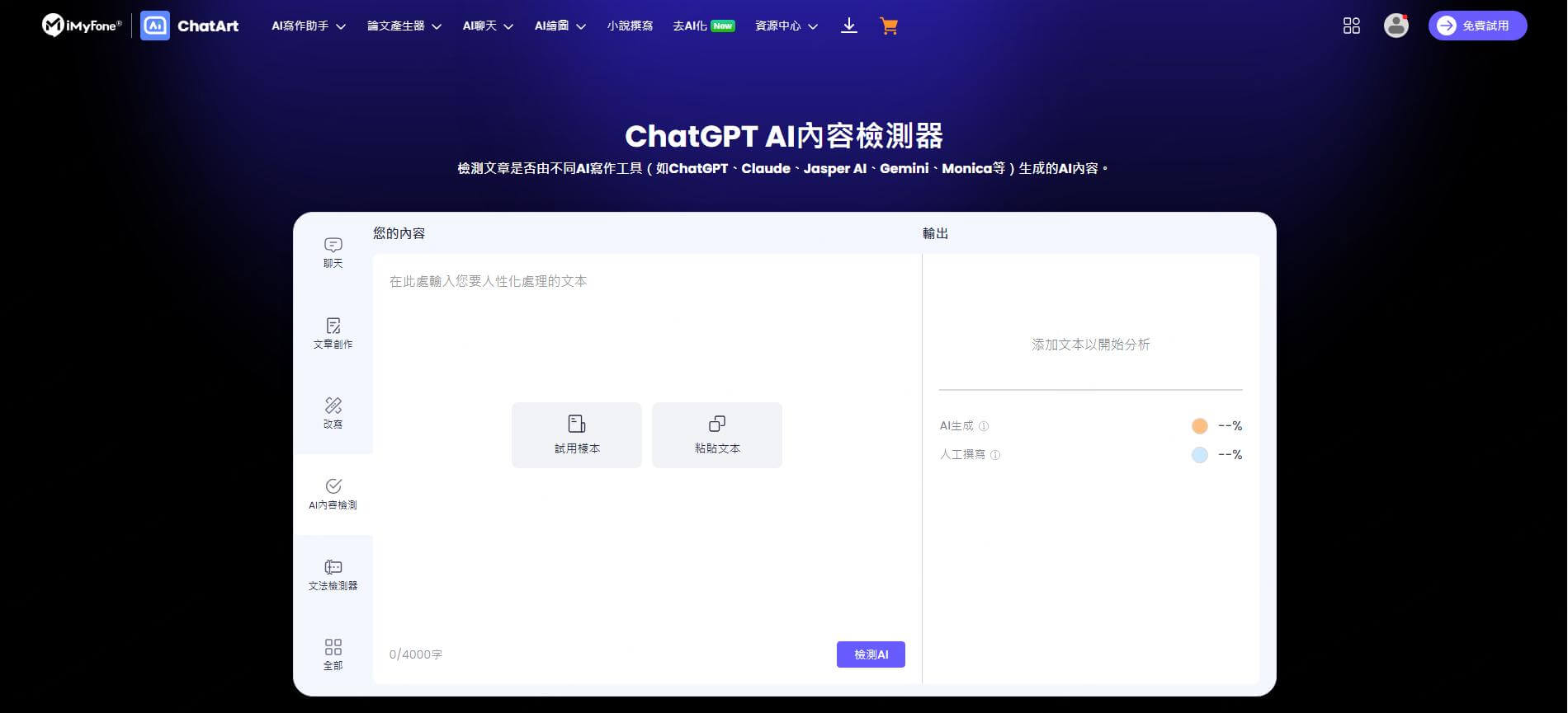 AI内容檢測 ChatArt