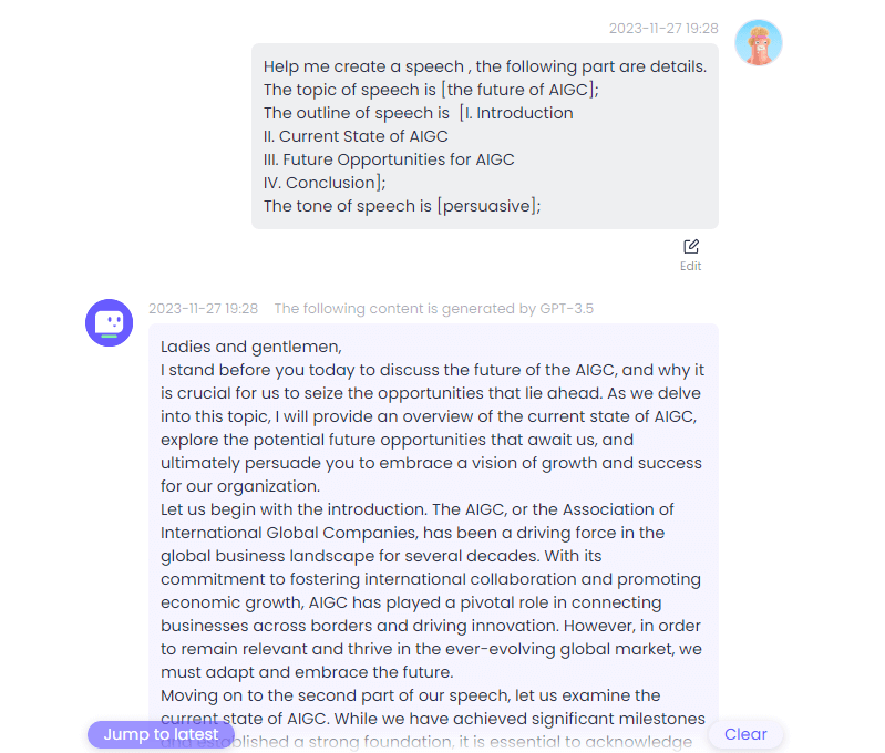 人工智慧演講作家範例