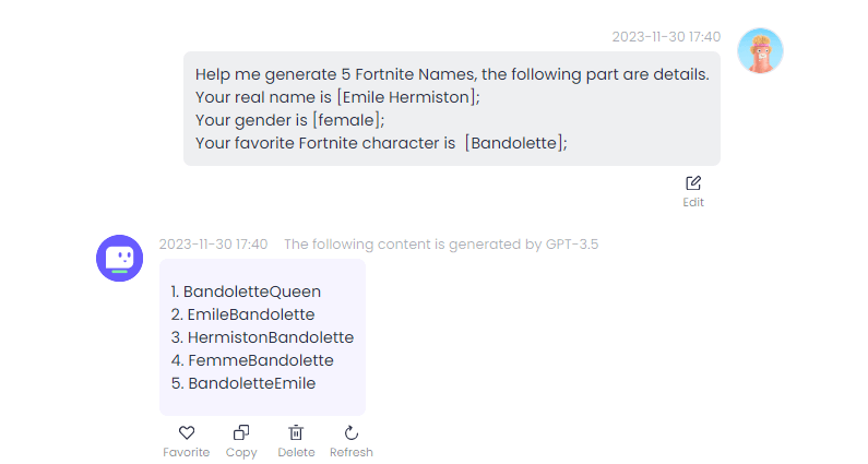 Fortnite 名稱產生器範例