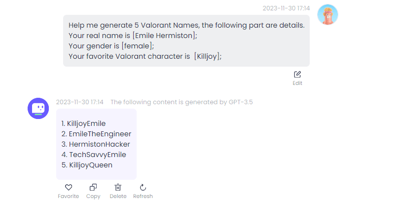 valorant 名稱產生器範例