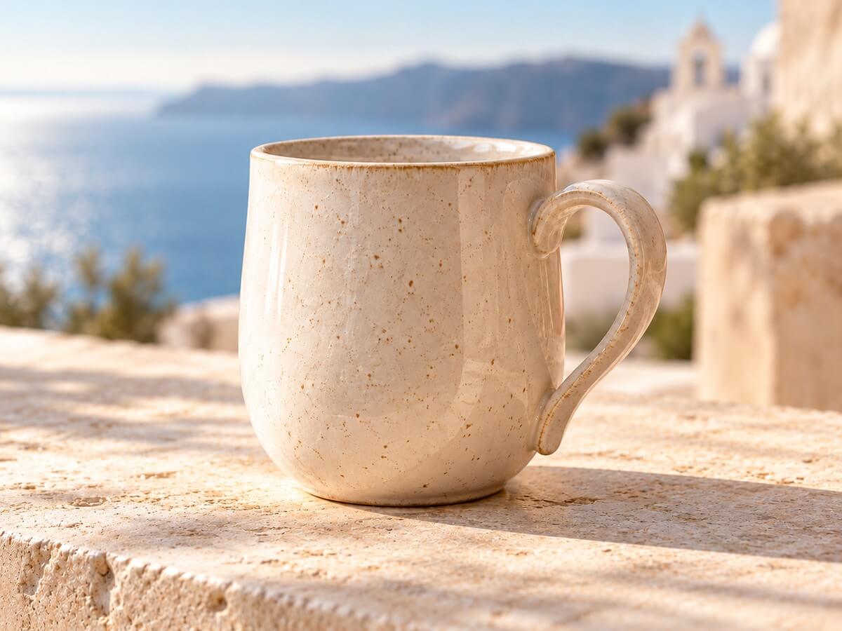 陶瓷杯搭配自訂照片背景的示意