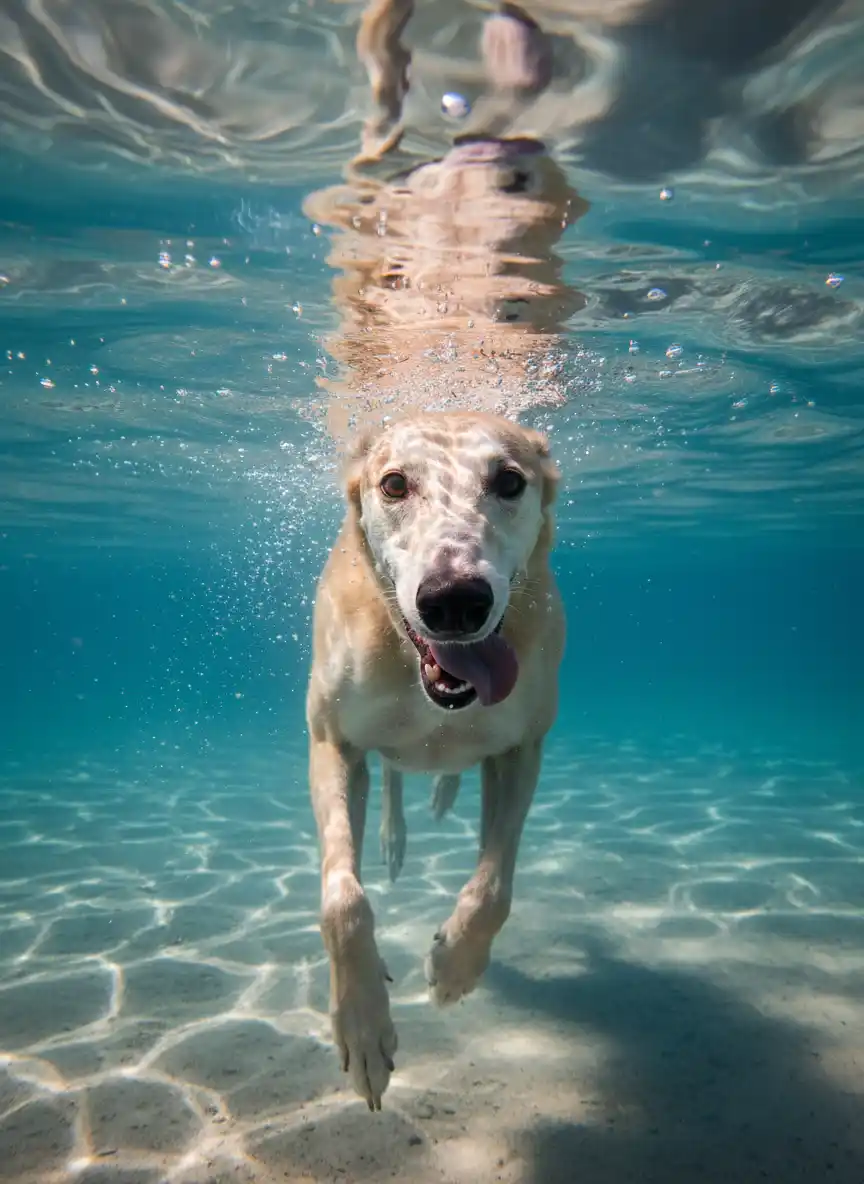 Greyhound swimming underwater